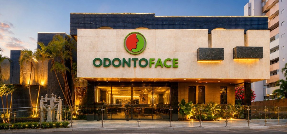 Fachada da Clínica OdontoFace, onde a Ancore Implantodontia funciona, no Tirol, Natal/RN